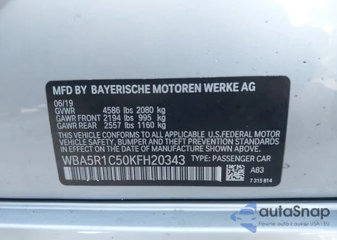 2019 BMW 330I из США, поврежденный, VIN WBA5R1C50KFH20343